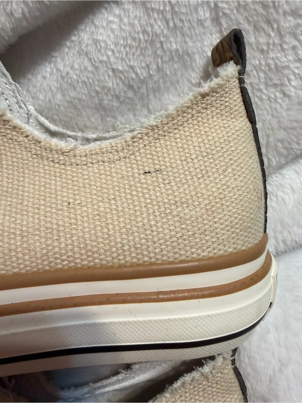 Very G Beige & Tan Slip-On Canvas Sneakers - no box , slight mark on one